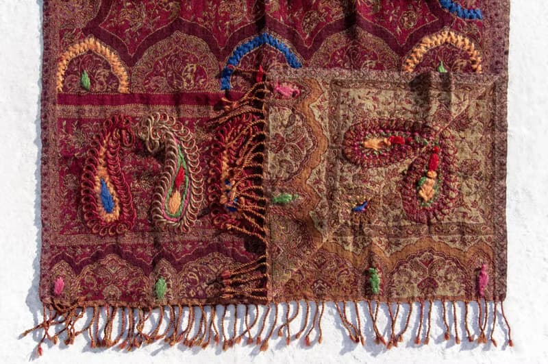 喀什米爾Cashmere/水煮羊毛披肩/針織圍巾/刺繡圍巾/羊絨披巾-花