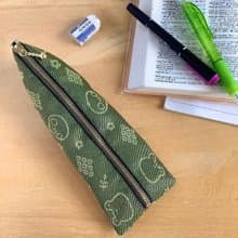 【カエルとトリさん】畳縁　テトラ型　ペンケース　グリーン　草色　蛙　鳥　オカメインコ