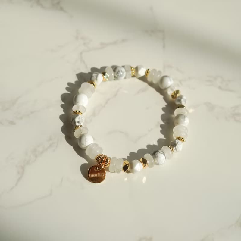 白松石白幽靈算盤珠14KGF手鏈