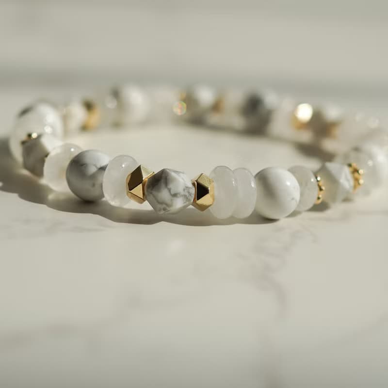 白松石白幽靈算盤珠14KGF手鏈