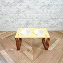 フルイドアート(イエロー)フードスタンド　フードボウル　食器スタンド　小型犬　中型犬　ネコ　木製　オーダー可能