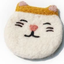 情人節禮物 聖誕交換禮物 森林系羊毛氈杯墊 動物杯墊-貓咪吸水墊