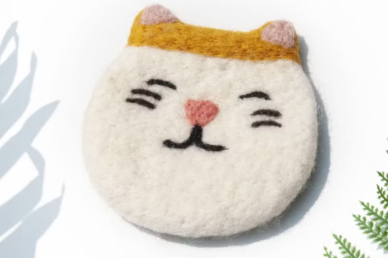 情人節禮物 聖誕交換禮物 森林系羊毛氈杯墊 動物杯墊-貓咪吸水墊