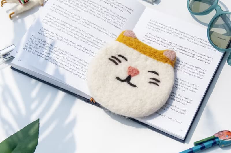 情人節禮物 聖誕交換禮物 森林系羊毛氈杯墊 動物杯墊-貓咪吸水墊