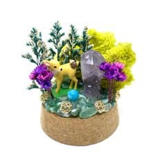 綠色森林-小鹿與紫水晶/海藍寶珠-手工玻璃罩公仔/水晶/乾燥花