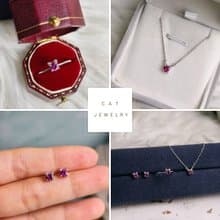 天然玫瑰石榴石 貓咪耳環 貓咪項鍊 貓咪戒指 925銀【聖誕飾品】