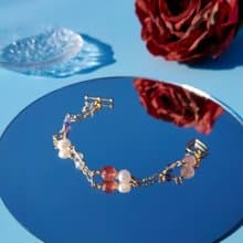 布吉瓦的舞會。坦桑石 淡水珍珠 草莓晶 14K包金 水晶設計手鍊