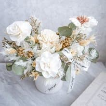 圓盆中大型乾燥花盆花【純白流金】開幕/新居落成/喬遷