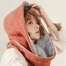 AMBER 系列 - 秋綻 * 橘色 混織毛料 圍巾 連帽圍巾