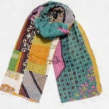 手縫紗麗布拼接絲巾/刺繡絲巾/刺繡圍巾/手縫紗麗線絲巾-珍珠奶茶