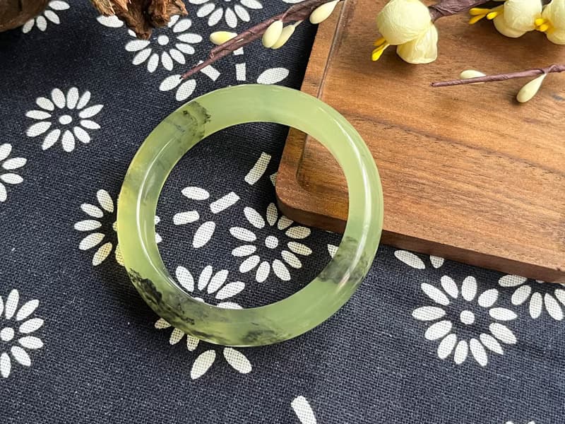 【一物一圖】天然遼寧岫玉手鐲 手鐲圈口54.1mm 水墨 正圈