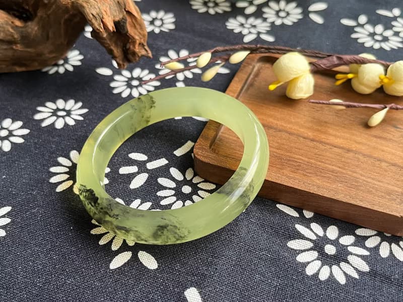 【一物一圖】天然遼寧岫玉手鐲 手鐲圈口54.1mm 水墨 正圈