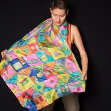 Silk Shawl Hand painted- Crazy Town. Hundertwasser scarf. Luxury Silk Scarf Wrap