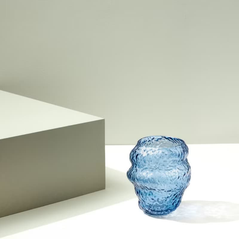 【Hübsch】 - 661208 極光水藍色不規則造型玻璃花瓶 花器 插花