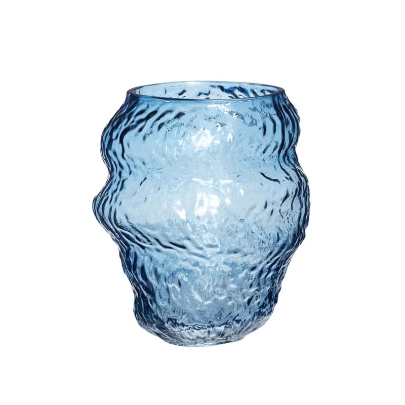 【Hübsch】 - 661208 極光水藍色不規則造型玻璃花瓶 花器 插花