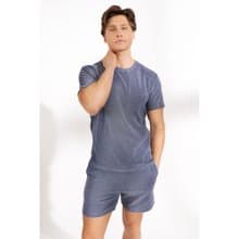 北歐極簡 - Terry T shirt 有機棉毛巾布圓領T 男 (煙灰藍)