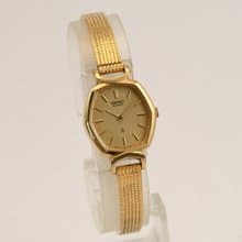 ヴィンテージ SEIKO オクタゴン 20mm ゴールド 文字盤 ステンレス レディース クォーツ 腕時計 手錶 古董錶  日本直送
