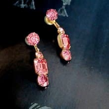 vintage jewelry  典雅垂墜造型粉光萊茵 夾式耳環