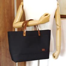 レザーハンドル帆布 トートバッグ A4横長 ブラック