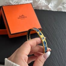 中古品 Hermès 愛馬仕 絲帶印花琺瑯手環