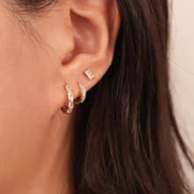 18k金色微鑲鋯石925銀耳圈耳環耳扣 高級感時髦耳環疊戴 ins風