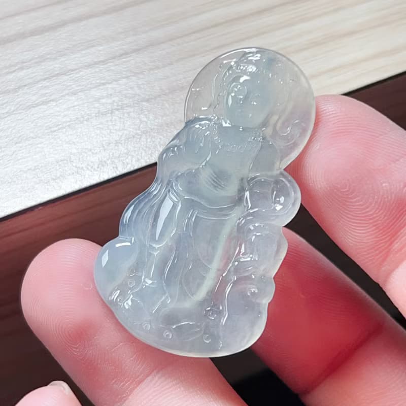 放光高冰種翡翠觀音菩薩 | 天然緬甸玉翡翠A貨 | 送禮