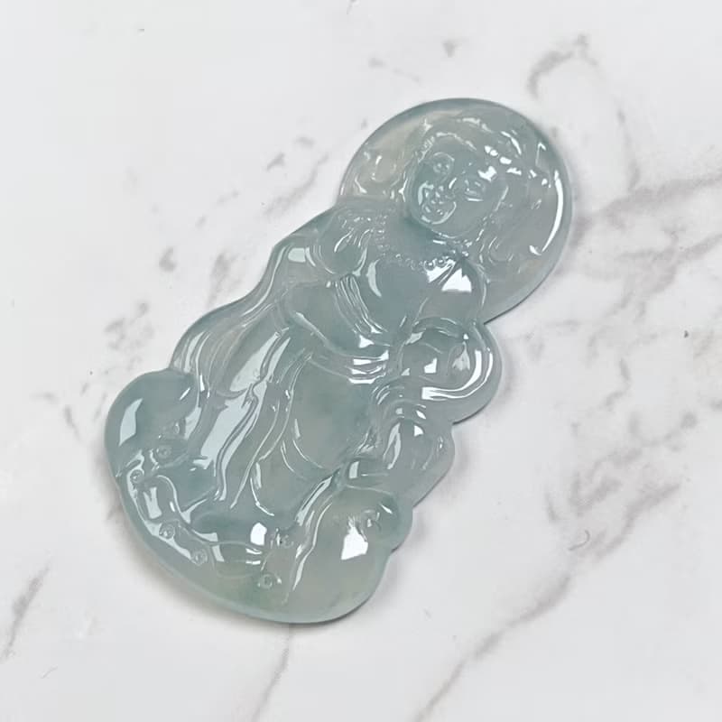 放光高冰種翡翠觀音菩薩 | 天然緬甸玉翡翠A貨 | 送禮