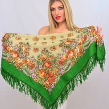 Authentic Pavlovo Posad Russian Shawl Scarf Soft 100% Wool 89x89 cm 1387-9