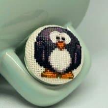 黑企鵝刺繡戒指十字繡動物飾品手工生日禮物
