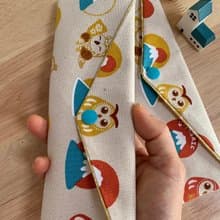 文青風環保純棉筷袋 抱福貓頭鷹 原胚米白  日本 潮物 收納 手作