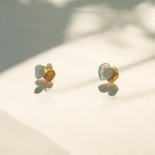 三花撞色金繼天然石耳環