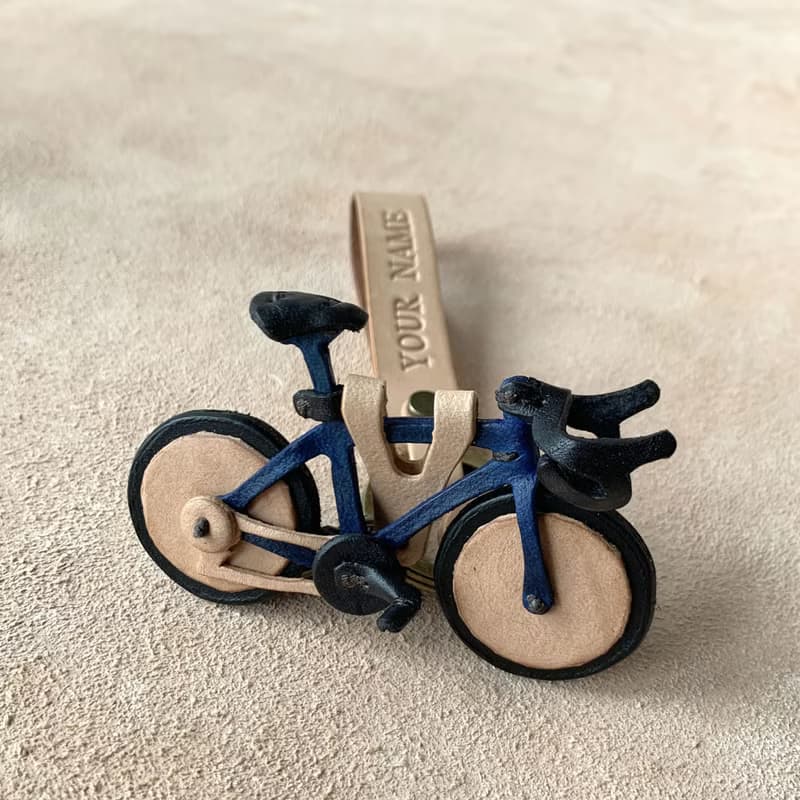 公路腳踏車(手染藍色+黑色)-真皮植鞣 皮革鑰匙圈 吊飾 裝飾品