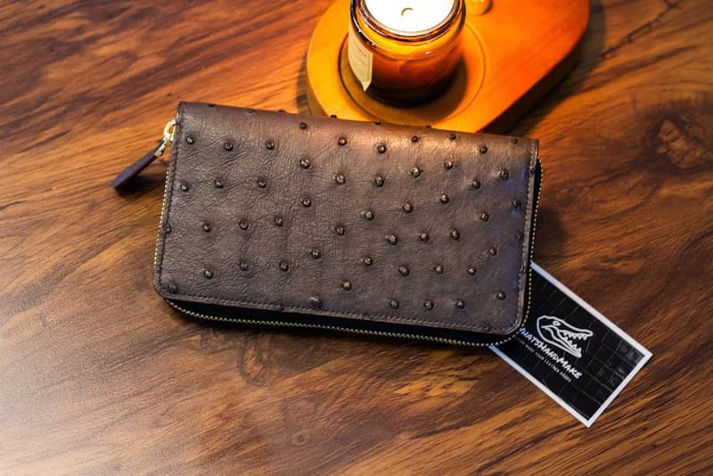 手工鴕鳥皮皮革長銀包