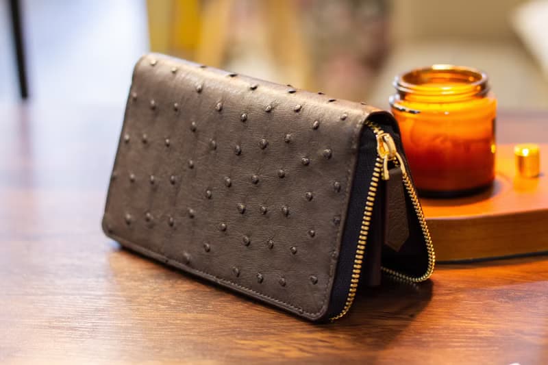 手工鴕鳥皮皮革長銀包