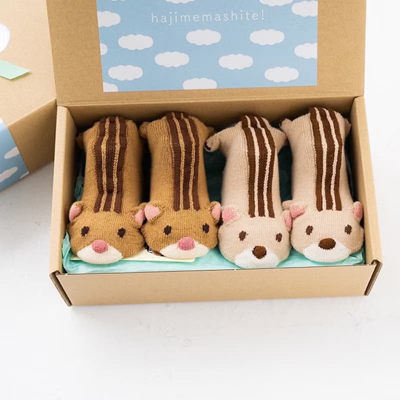 1212250P  2足セット POP UP SOX ギフトボックス シマリス Chipmunk 日本製 キャメル/ベージュ ２色入り