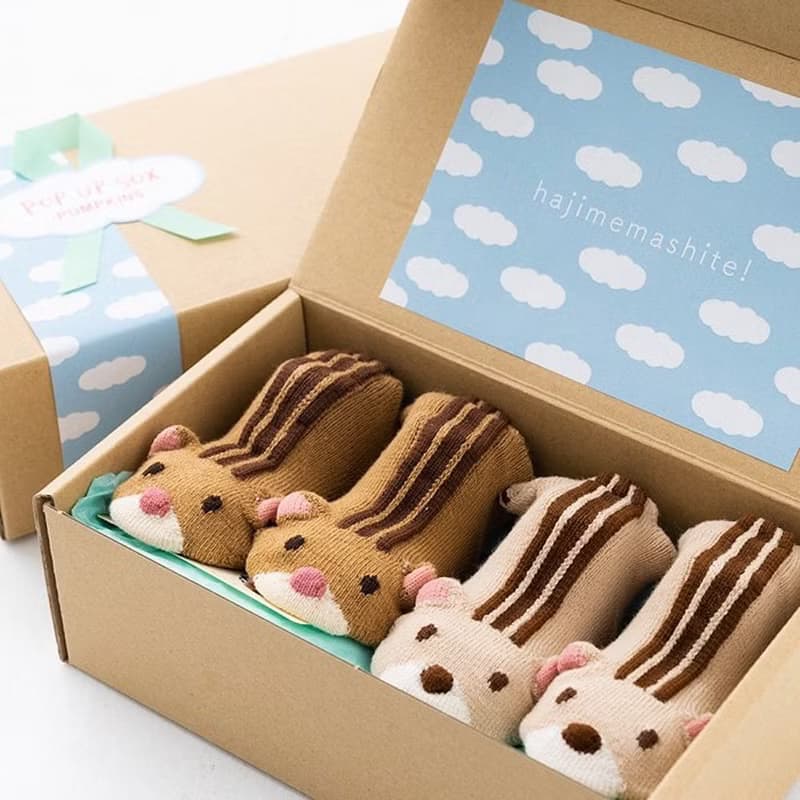 1212250P  2足セット POP UP SOX ギフトボックス シマリス Chipmunk 日本製 キャメル/ベージュ ２色入り