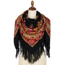 Pavlovo Posad Russian Shawl 100% Wool Scarf 125 cm, Wrap Woolen Fringe 1901-18