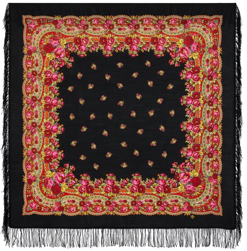 Pavlovo Posad Russian Shawl 100% Wool Scarf 125 cm, Wrap Woolen Fringe 1901-18