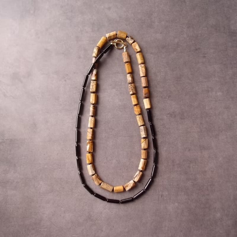 Picture Jasper× Black Onyx Asymmetry Necklace ロングネックレス Black