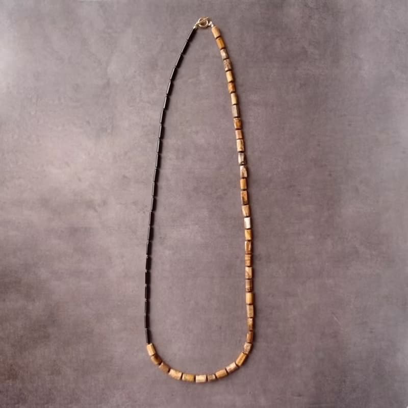 Picture Jasper× Black Onyx Asymmetry Necklace ロングネックレス Black