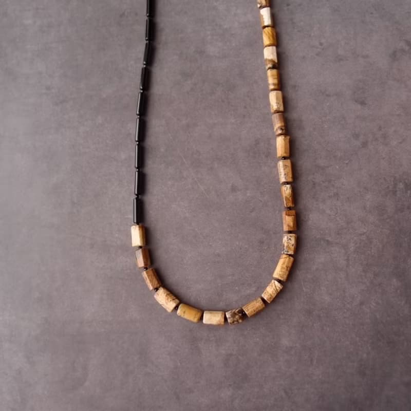 Picture Jasper× Black Onyx Asymmetry Necklace ロングネックレス Black
