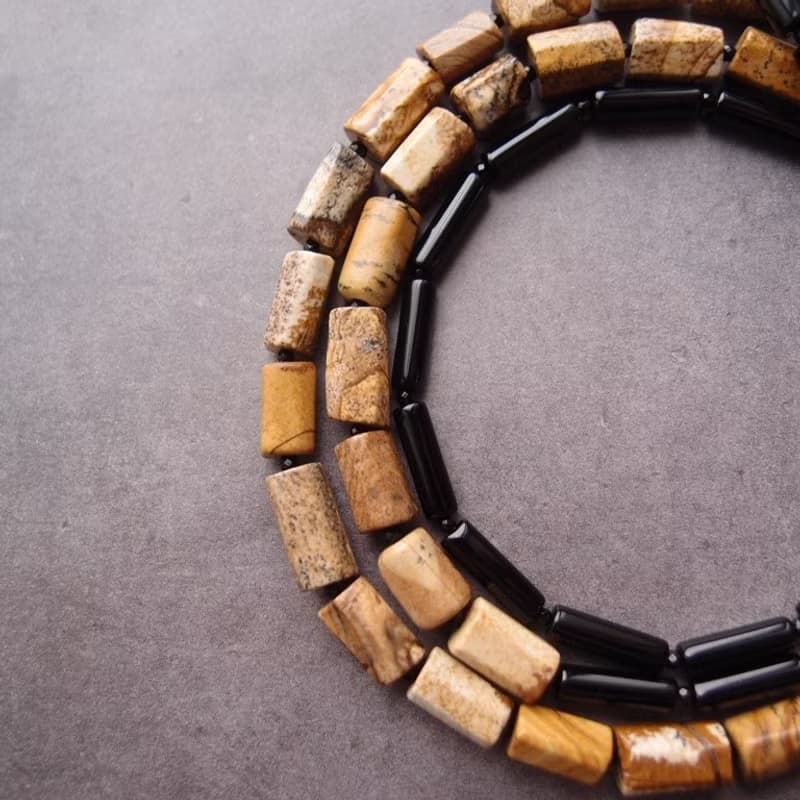 Picture Jasper× Black Onyx Asymmetry Necklace ロングネックレス Black