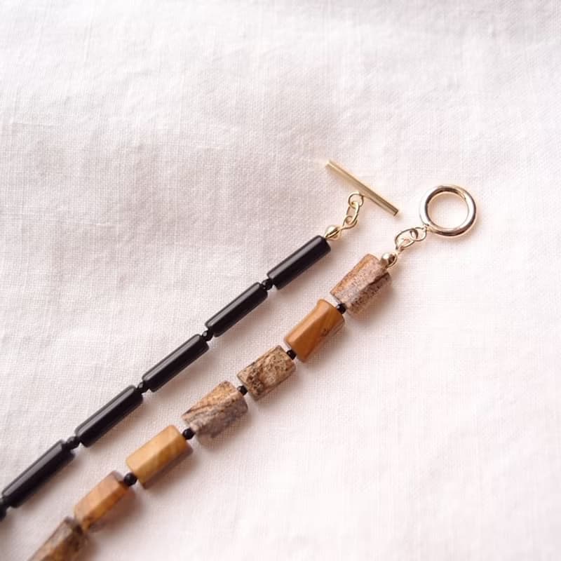 Picture Jasper× Black Onyx Asymmetry Necklace ロングネックレス Black