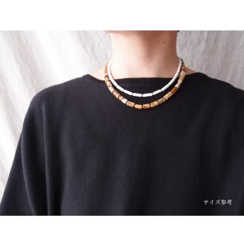 Picture Jasper× Black Onyx Asymmetry Necklace ロングネックレス Black