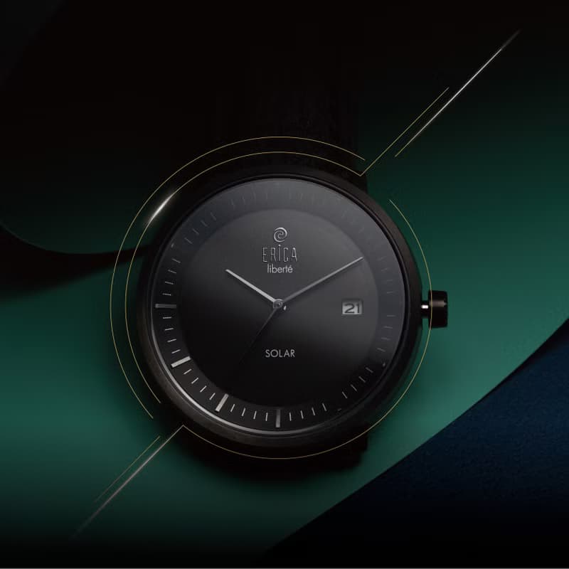 工藝匠心 環保之芯ERICA LIBERT太陽能鳳梨皮帶腕錶-套組極簡黑
