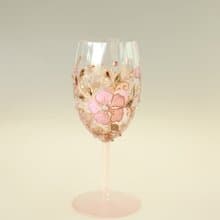 Wine Glass Single, Pink Rose Floral Design Swarovski Crystals Hand Painted