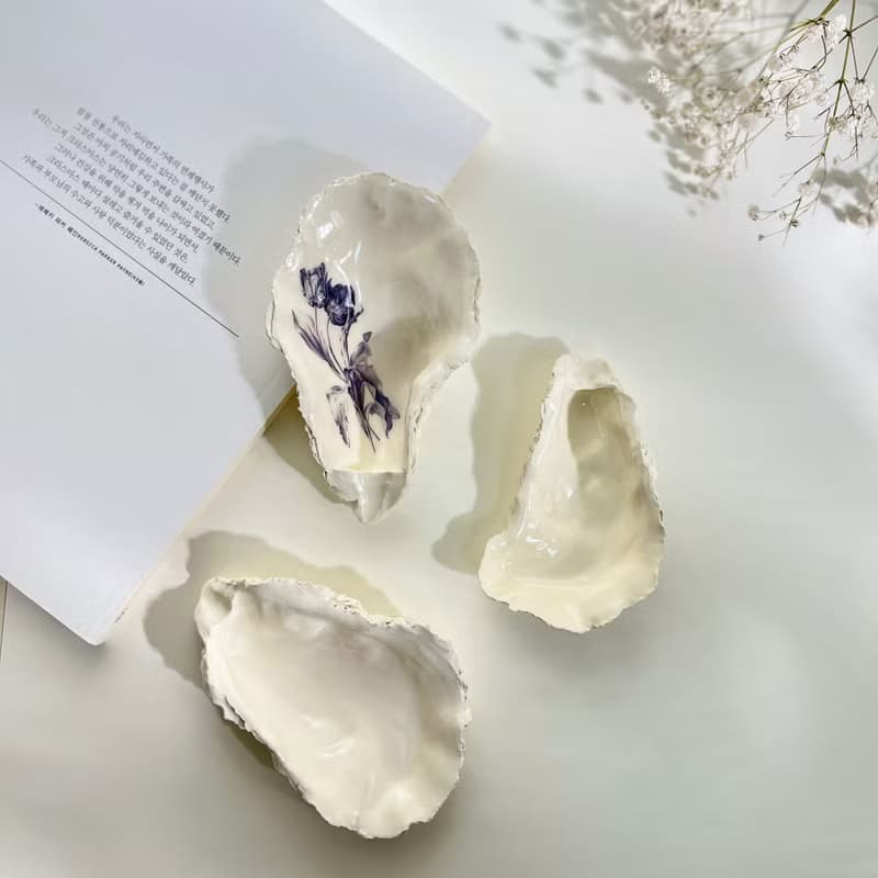 带有郁金香和谐的象牙色贝壳托盘