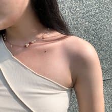 汐 串珠項鍊 淡水珍珠 不鏽鋼鍊 抗敏