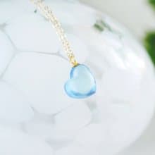 冰透藍胖鼓鼓愛心 天然海藍寶鎖骨鍊 14K