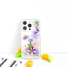 錦葵與三色堇押花手機殼適用於iPhone 16 Pro Max SamsungS25 A35